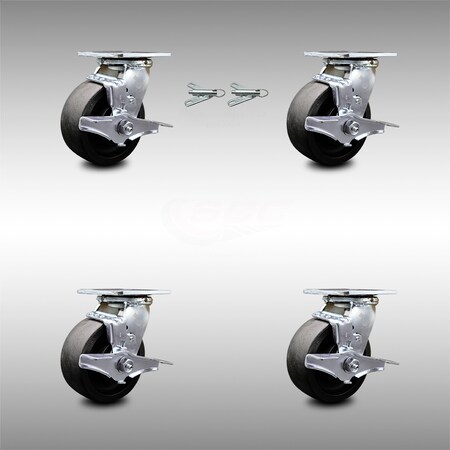 Service Caster 5 Inch SS Glass Filled Nylon Caster Set with Roll Bearings 4 Brake 2 Swivel Lock SCC-SS30S520-GFNR-TLB-BSL-2-TLB-2